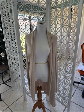 Leith Open-Front Ribbed Cardigan in Beige Taupe